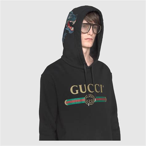 cotton sweatshirt with gucci logo|Gucci logo hoodie.